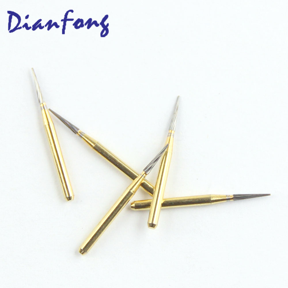 7214 Taper T 5 head FG Trimming and Finishing Gold Tungsten Carbide Bur 12 Blade