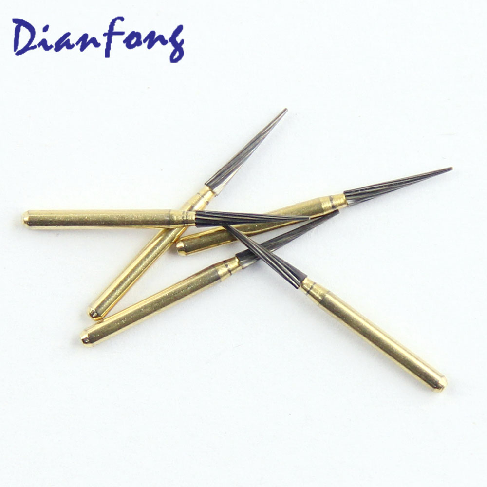 7714 Taper T 9 head FG Trimming and Finishing Gold Tungsten Carbide Bur 12 Blade