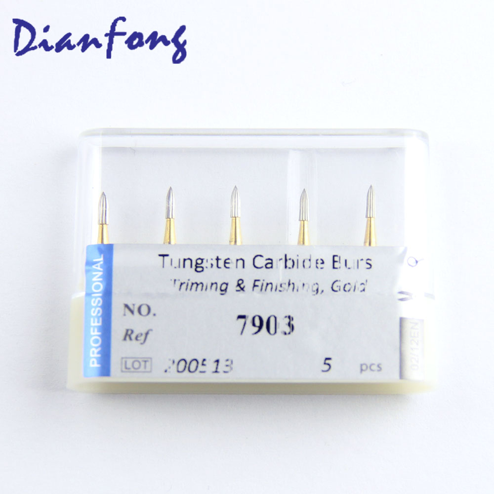 7903 Flame/Egg 12 head FG Trimming and Finishing Gold Tungsten Carbide Bur 12 Blade