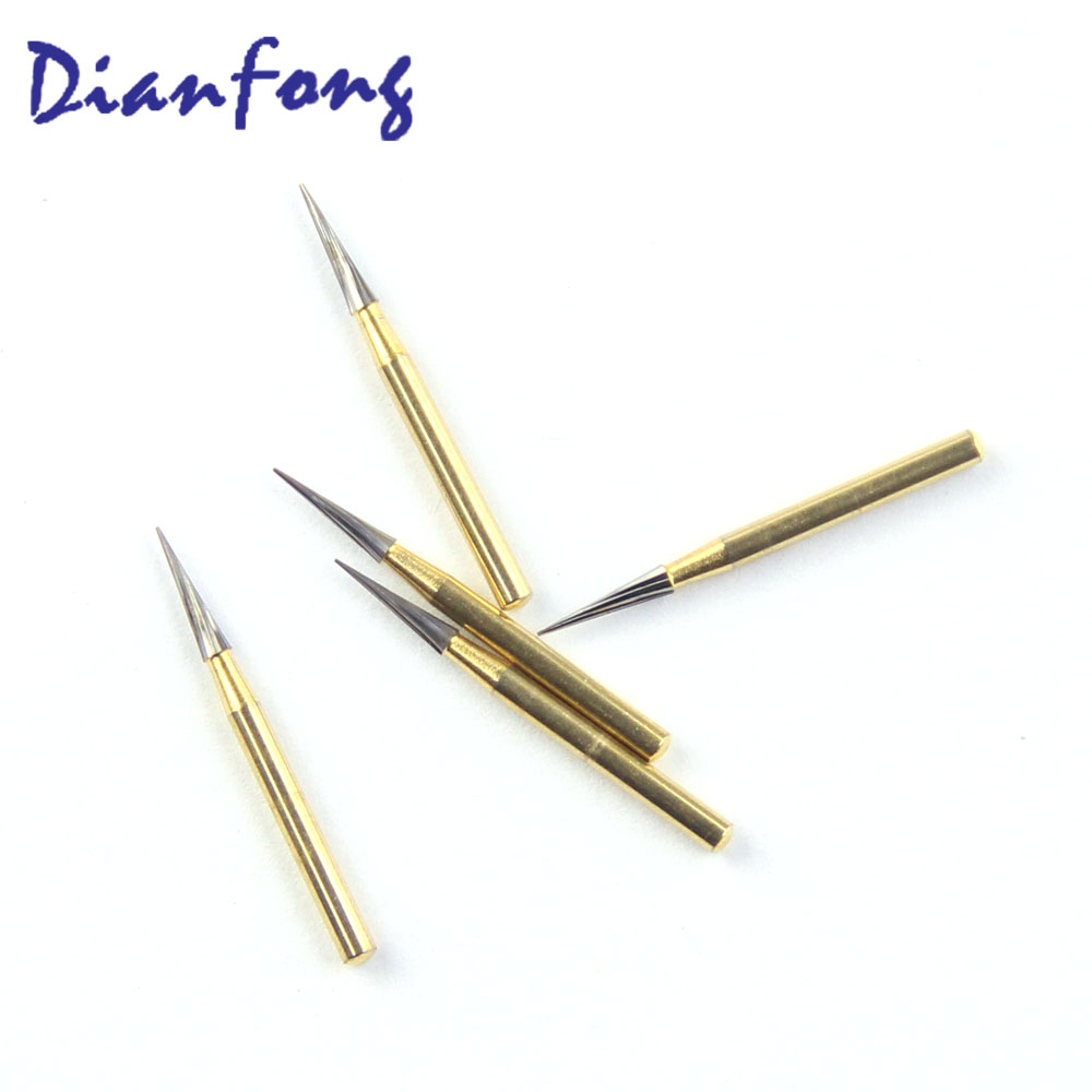 7612 Taper Pointed 14 head FG Trimming and Finishing Gold Tungsten Carbide Bur 12 Blade